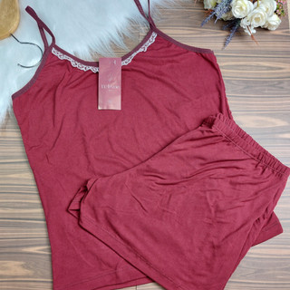 KIT COM 2 PEÇAS BABY DOLL JUMA SUEDI LISO COM RENDA PIJAMA LINHA NOITE CONFORTAVEL MODA FEMININA