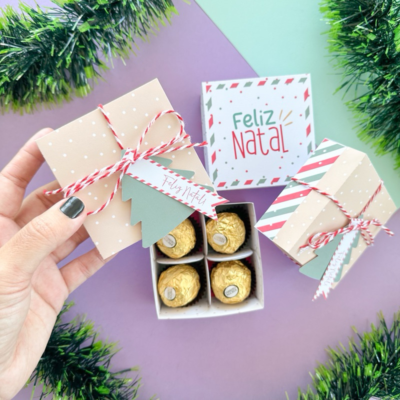 Caixa para 4 doces Natal - Caixinha para docinhos Natal - 10/20/30 unidades