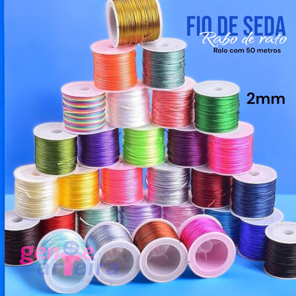 Fio de Seda Rabo de Rato - Cordão Acetinado - 2 mm - Rolo de 50 metros em Oferta na Shopee