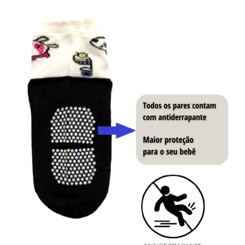 Detalhes do Kit 12 Pares Meia Bebê Antiderrapante Menino OU Menina