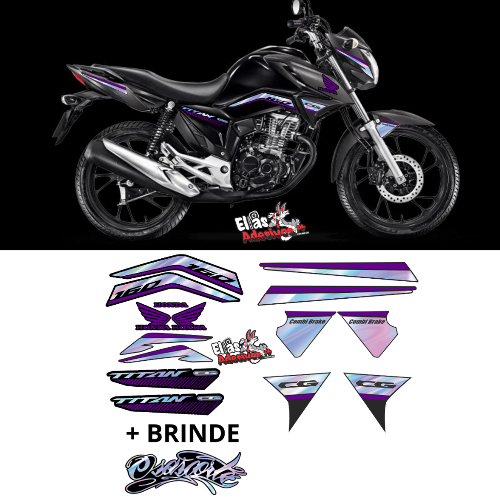 ADESIVO KIT TITAN 160 - FAIXAS HOLOGRÁFICO E ROXO AÇAI + BRINDE