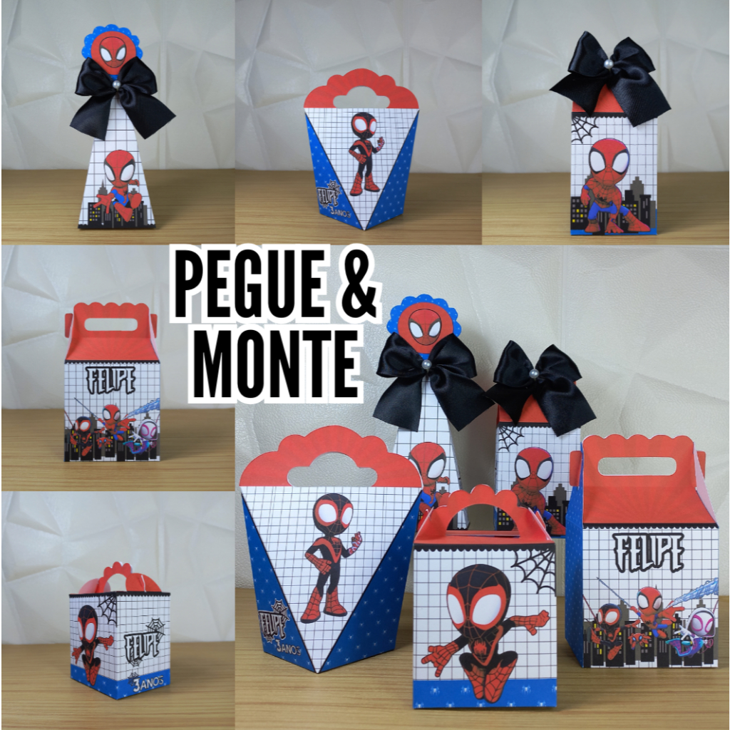 PEGUE e MONTE - Kit Festa Personalizado Homem Aranha Spidey e seus Amigos Espetaculares Lembrancinhas Caixinhas