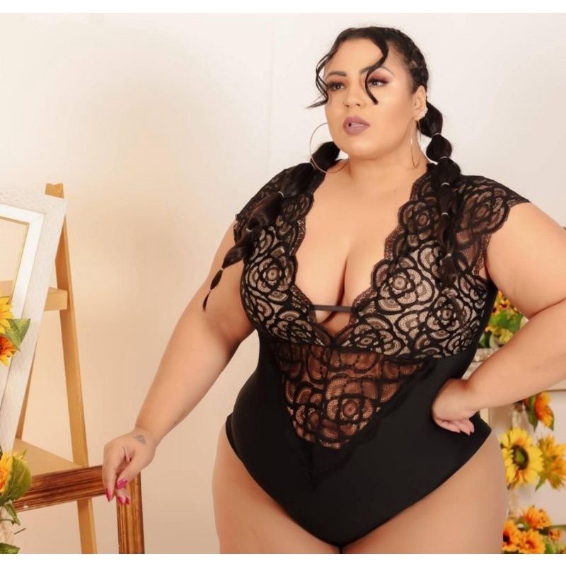BODY EM RENDA MANGUINA PLUS SIZE MODA PLUS BODY RENDA MANGA CURTA