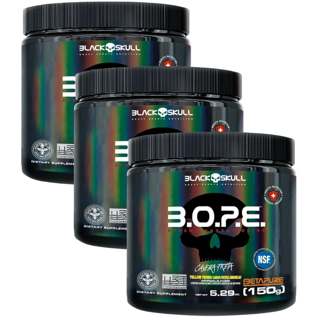 Kit 3 Unidades Pré Treino Bope 150g Black Skull - Frutas Vermelhas em Oferta na Shopee