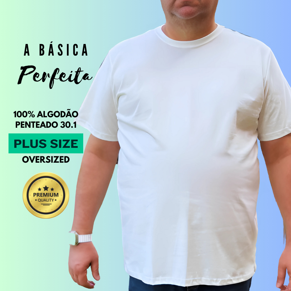 Camiseta Plus Size 100% Algodão Masculina Básica 30.1 Oversized G1 G2 G3 G4 G5 G6 Qualidade Premium