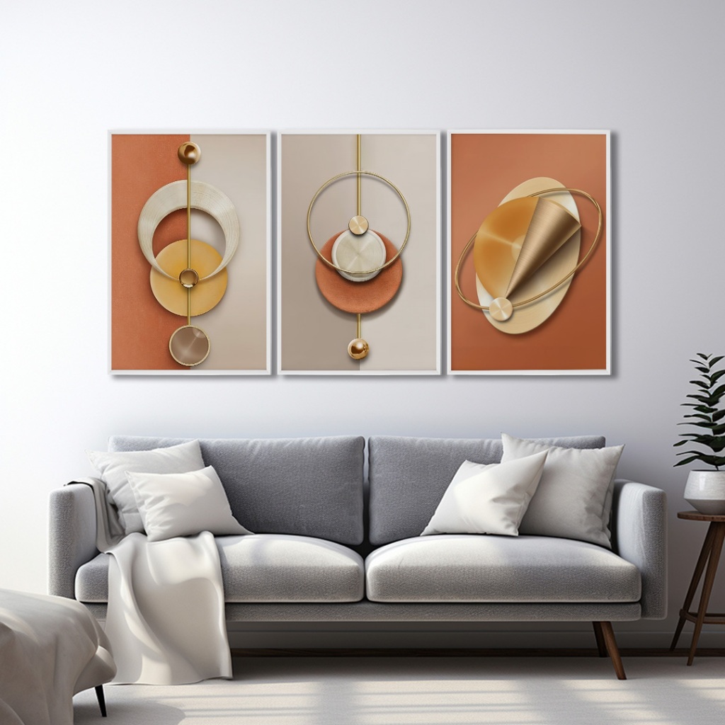 3 Quadros Decorativos Geométrico Abstrato Moderno em Tons Terrosos em Oferta na Shopee