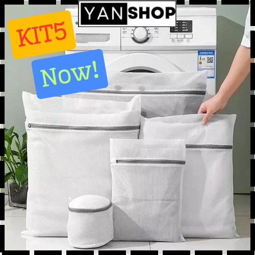 kit 5 Sacos para maquina de lavar roupas delicadas peças intimas ideal para organizar mala
