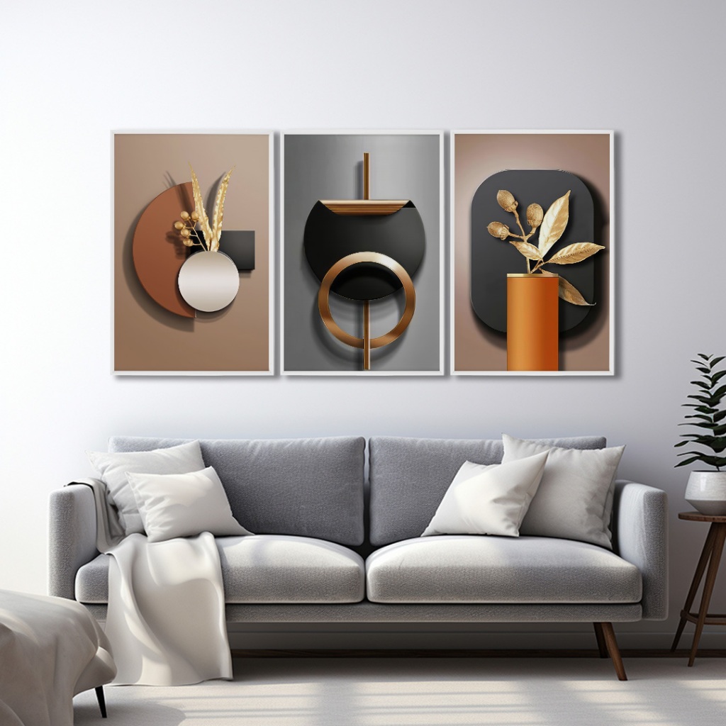 3 Quadros Decorativos Geométrico Moderno Natureza e Simetria com Moldura Sala Quarto Escritorio em Oferta na Shopee
