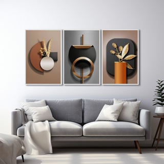 3 Quadros Decorativos Geométrico Moderno Natureza e Simetria com Moldura Sala Quarto Escritorio em Oferta na Shopee