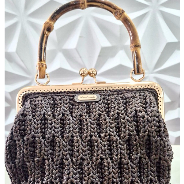 Fecho da Vovó Com Alça de Bambu Moldura Para Bolsa de Crochê 20Cm - Und