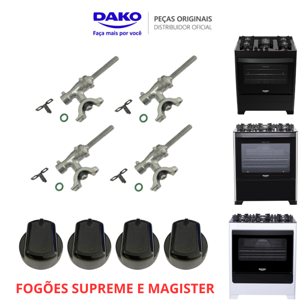 KIT 4 REGISTROS +BOTÕES DAKO ORIGINAIS FOGÕES DAKO SUPREME GLASS E MAGISTER PROMOÇÃO!!!