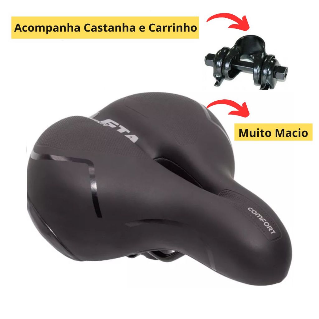 Banco Bike Selim Bicicleta Gta Comfort Grande Largo Muito Macio Com Refletor Sela Molas Elastômero