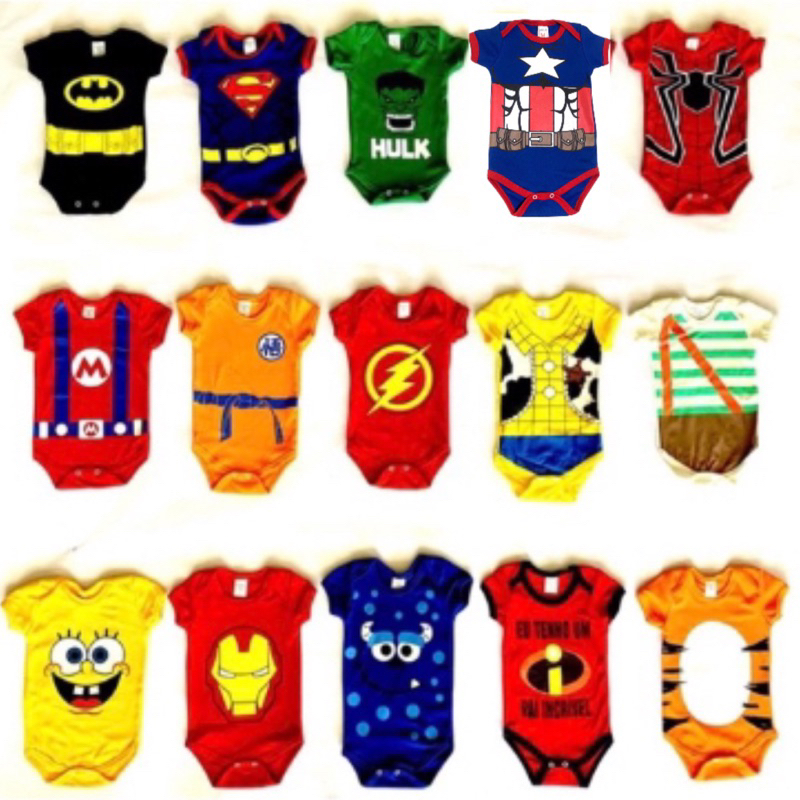 Body bebê temáticos, mêsversário, bebê RN, personagens, malha suedine 100% algodão
