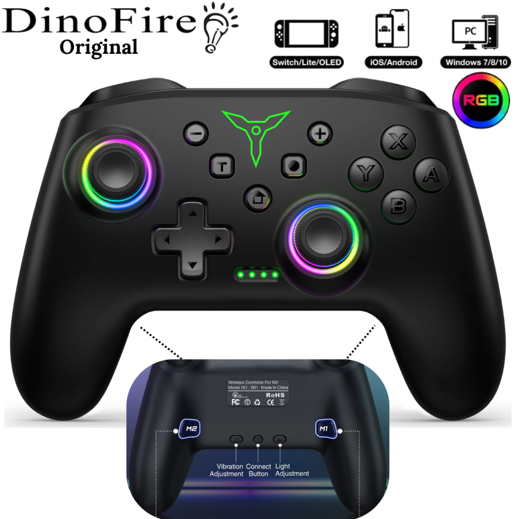 Controle Profissional RGB com padlles para Nintendo Switch Joypad Joycon DinoFire Original para PC Android e iOS