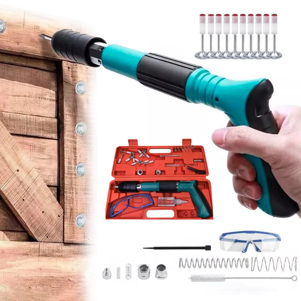 Pistola De Fixação De Ação Direta Finca Pinos + 10 Pinos Drywall Gesso Concreto Madeira Cadeirinha Parafuso em Oferta na Shopee