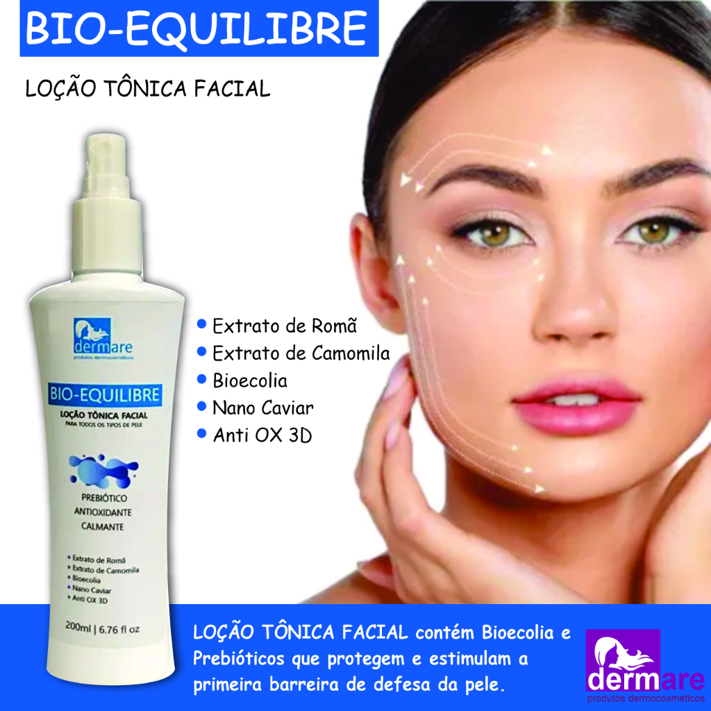 Loção Tônica Calmante Camomila e Romã 200ml Limpeza de Pele Dermare Bio Equilibre
