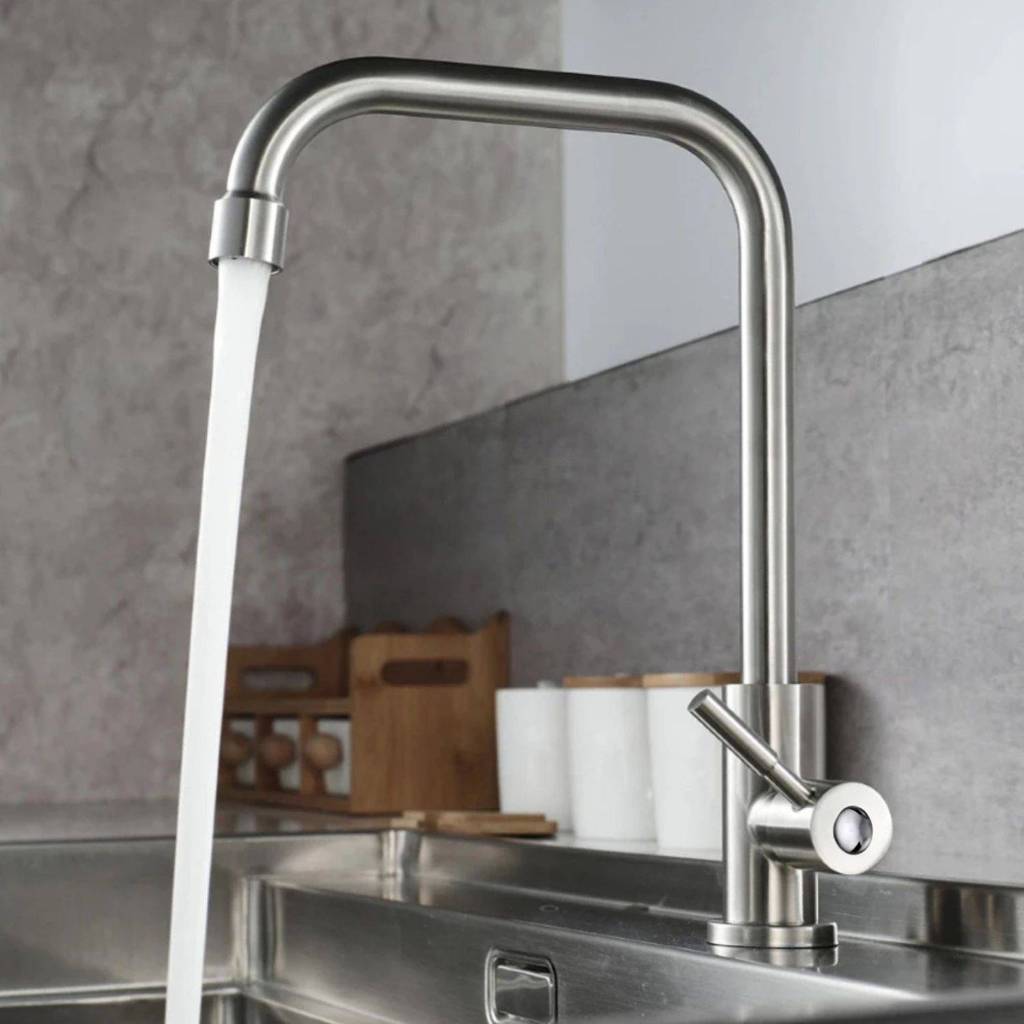 Torneira de Inox Escovado Metal Cozinha Bancada Mesa Gourmet Luxo 1/4 Volta