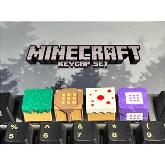 Kit 5 keycaps Minecraft + ferramenta de tirar keycaps - Impressão 3D