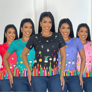 Blusa Baby Look T-shirt Feminina Premium Manga Curta Varias Cores - Área da Educação em Oferta na Shopee