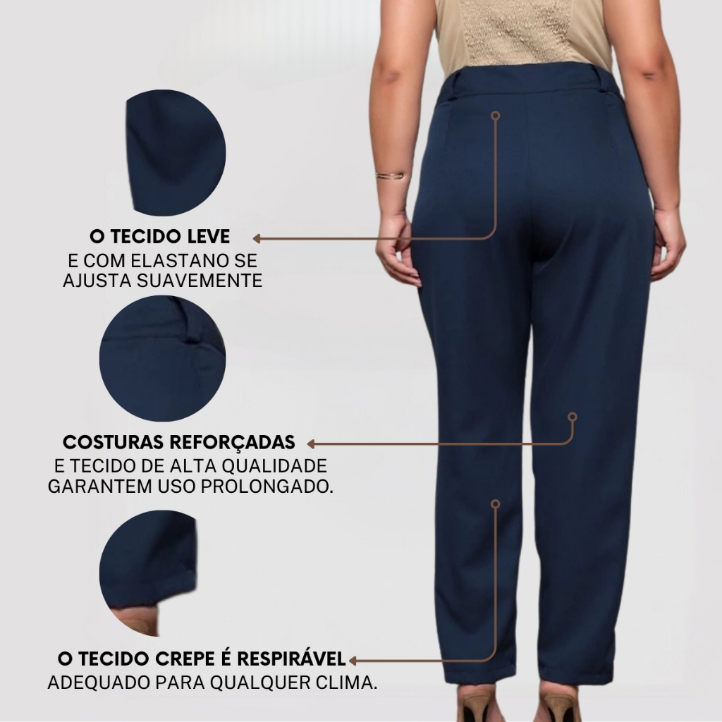Detalhes do Calça Linho Feminina Plus Size Cintura Alta Social 46 Ao 52