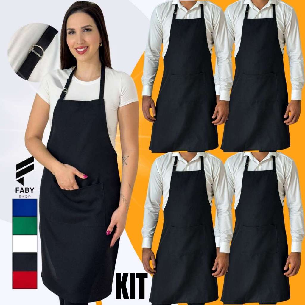 Kit 2 Avental Com Bolso Ajustável Corpo Inteiro Oxford Liso Garçom Cozinha