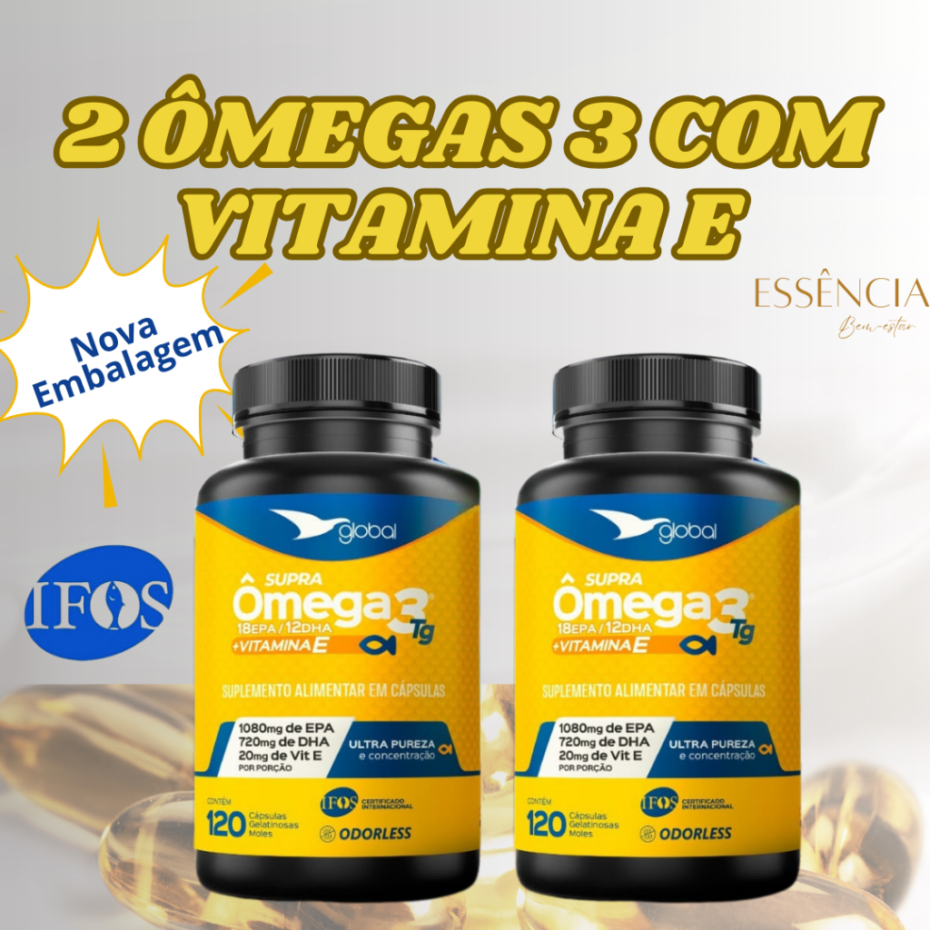 KIT com 2 Omega 3 com Vitamina E 1800 mg (1080 mg de EPA 720 mg DHA + 20 mg Vit. E) Selo IFOS - TOTAL 240 cápsulas