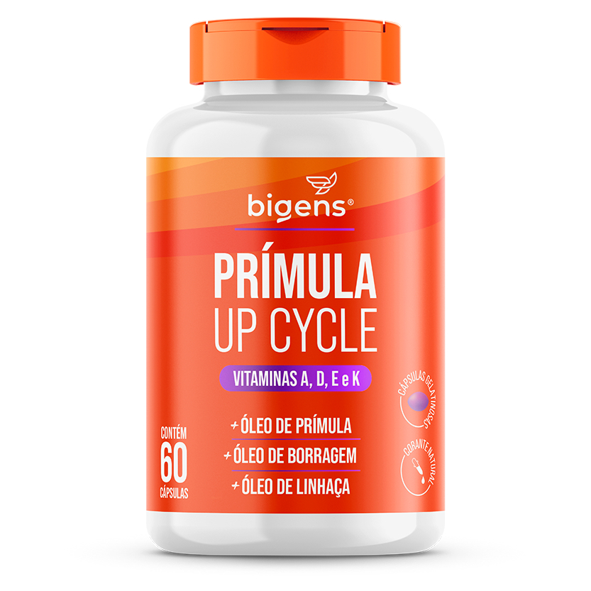 Prímula Up Cycle: Vitamina A, D, E, K + Óleo De Prímula, Borragem E Linhaça | 60 Cápsulas | Bigens