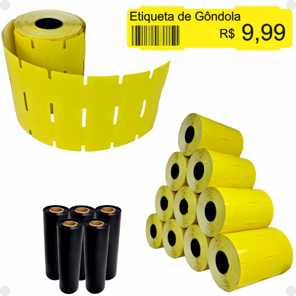 10 Rolos Etiqueta Gôndola + 5 Ribbons  Gondola Amarela  Zebra Argox Elgin em Oferta na Shopee