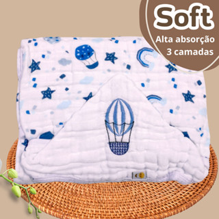 Toalha De Banho Bebê Capuz Bordado Soft Três Camadas De Fralda 100% Algodão Infantil Menin...