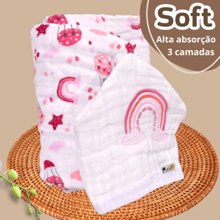 Toalha De Banho Soft Bebê Capuz Bordado Três Camadas De Fralda 100% Algodão Infantil Menin...