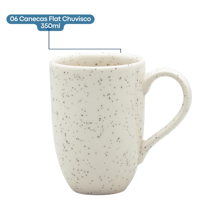Jogo 6 Canecas Café Chá 350ml Areia Flat Chuvisco Oxford - Home & Living