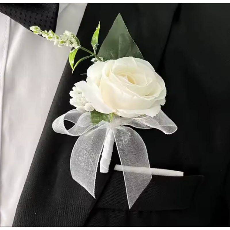 flor de lapela laço organza broche para o noivo e padrinhos casamento