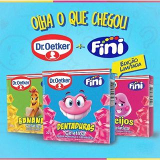 Gelatina Em Pó Dr. Oetker e Fini Sabor Banana, Dentadura e Beijos Edição Limitada - 20g em Oferta na Shopee