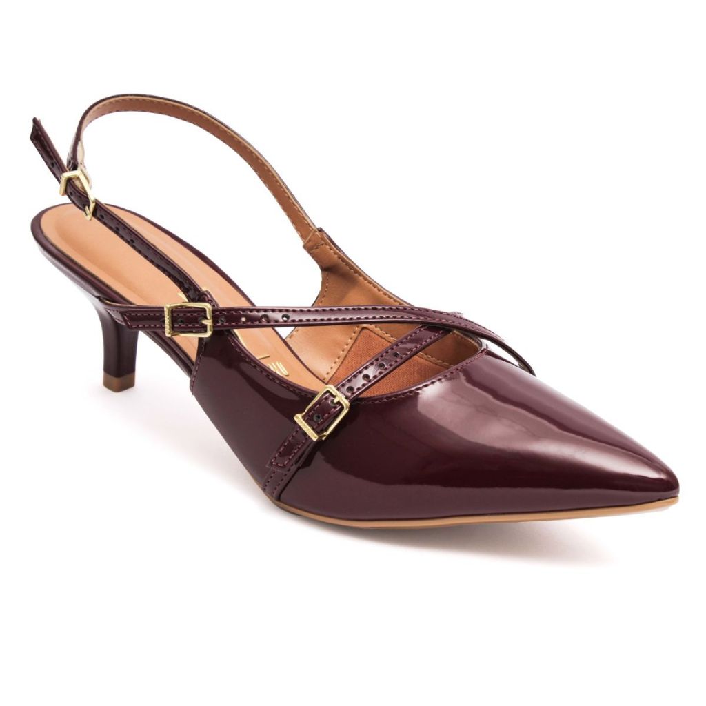 Scarpin Vizzano Slingback Feminino Salto Baixo Vinho Verniz 1122.885