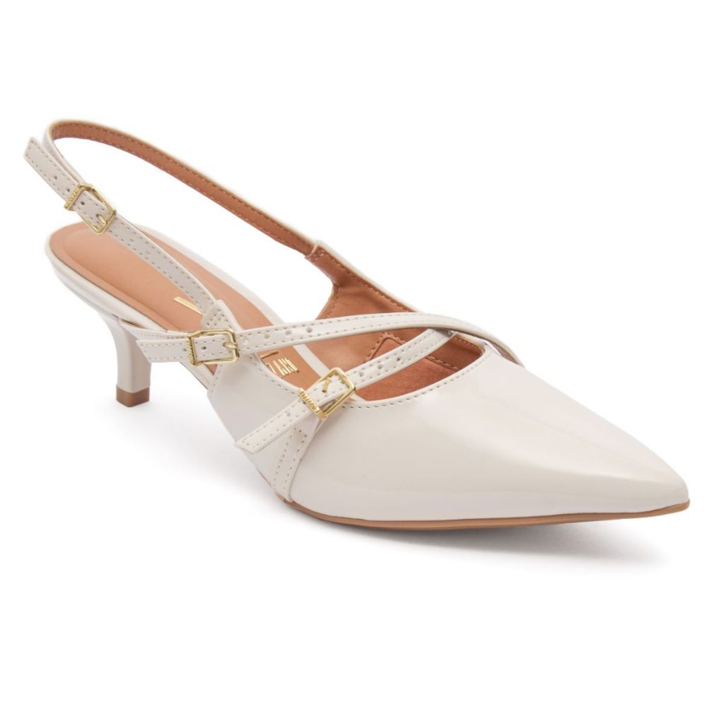 Scarpin Vizzano Slingback Feminino Salto Baixo Off White Verniz 1122.885