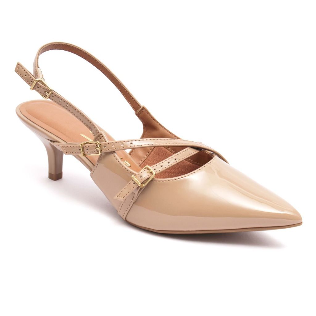Scarpin Vizzano Slingback Feminino Salto Baixo Bege Verniz 1122.885