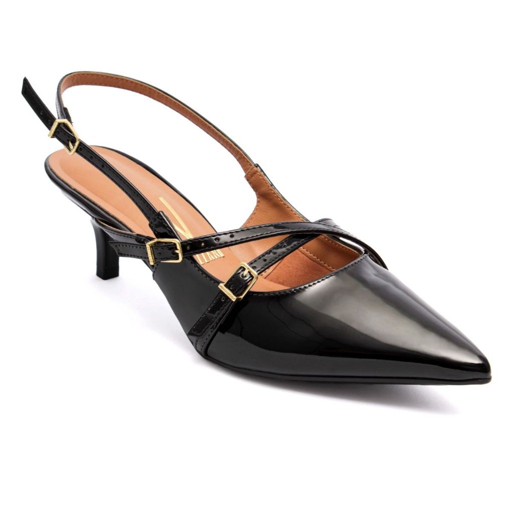 Scarpin Vizzano Slingback Feminino Salto Baixo Preto Verniz 1122.885