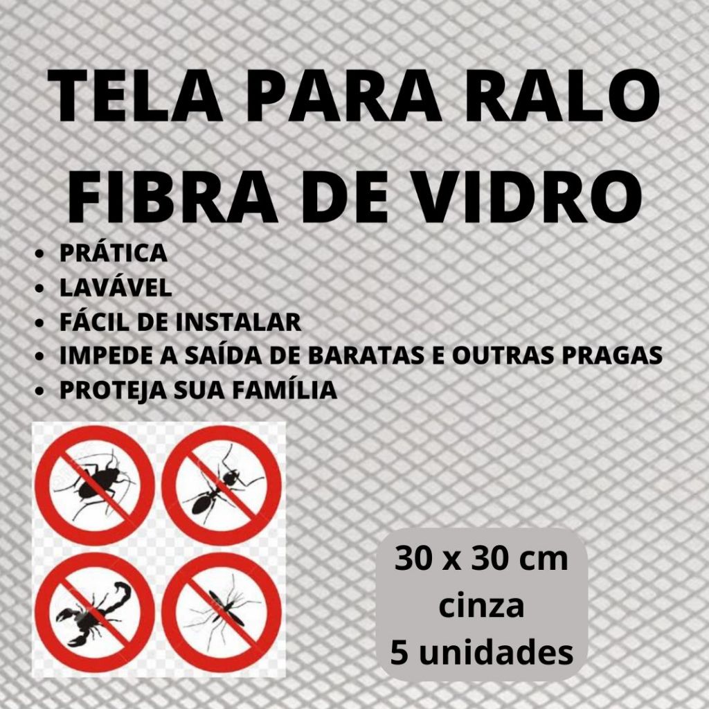 Tela Para Ralo 30 x 30Cm Fibra De Vidro com 5 unidades em Oferta na Shopee