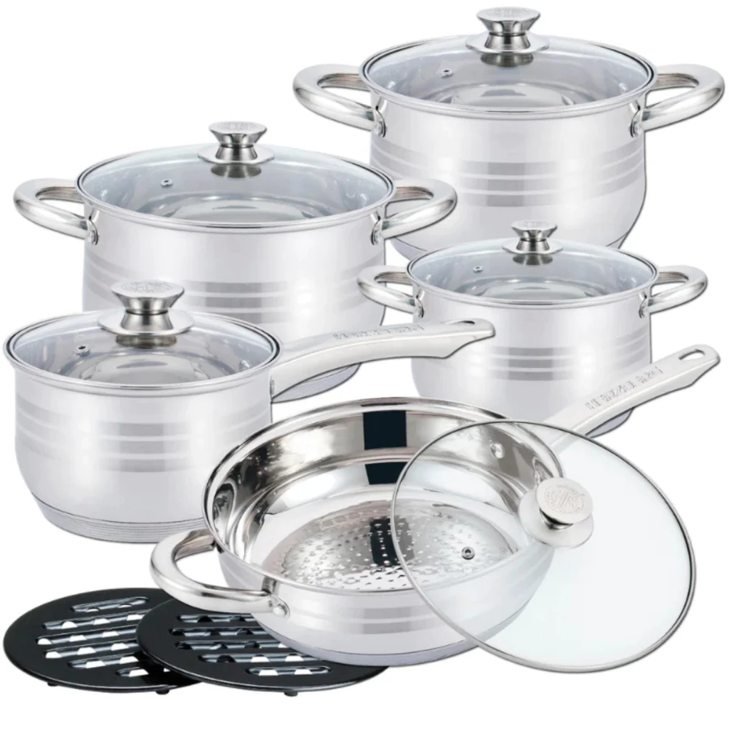 Jogo de Panelas 19 Peças Aço Inox Original + Acessórios com Fundo 3 Camadas Indução e Gás