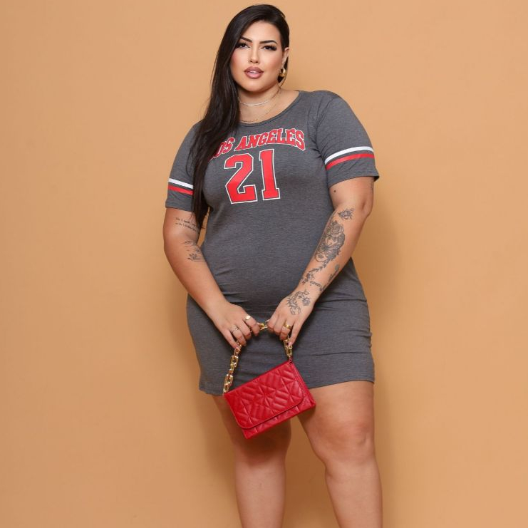 Vestido Camisetão Curve Curvy Estampado Los Angeles Moda Gringa Verão Feminino veste até o 58 Moda Curve - Women Clothes