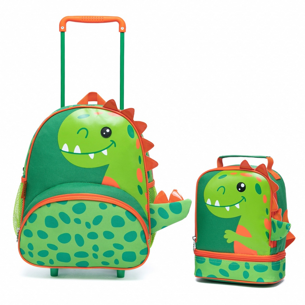 Kit Pré Escola Mochila Spector Rodinhas Lancheira Espaçosa Dinossauro Reforçada