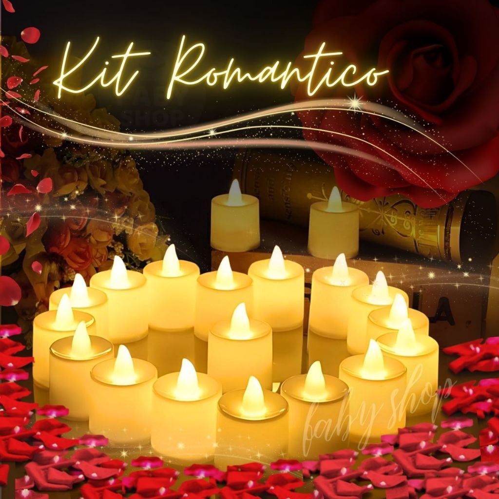 Kit Romântico 200 Pétalas de Rosas Vermelhas e 12 Velas Led Decoração Dia dos Namorados Dia das Mães Supresa Românticas