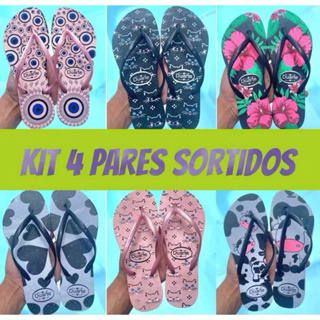 kit 4 pares feminino estampa sortida chinelo em Oferta na Shopee