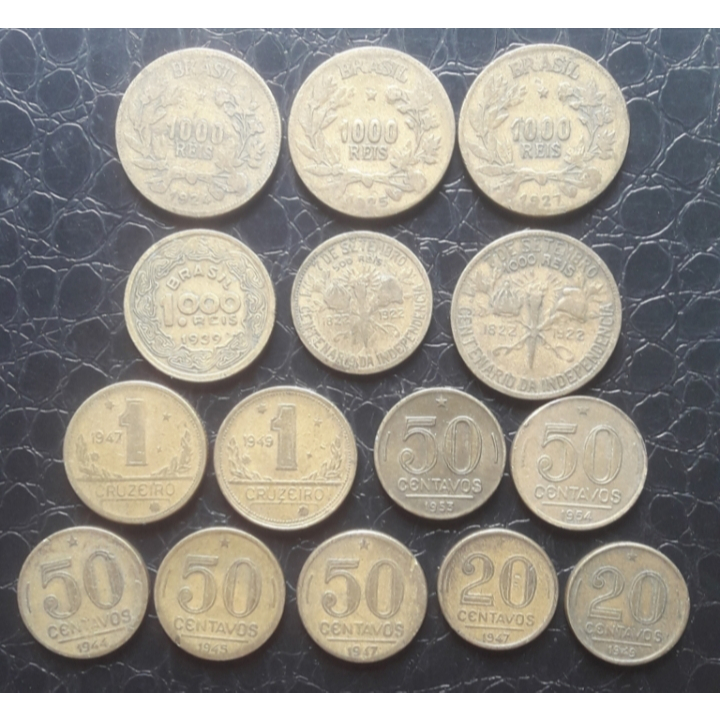 Lote com 15 moedas bronze alumínio do Brasil.