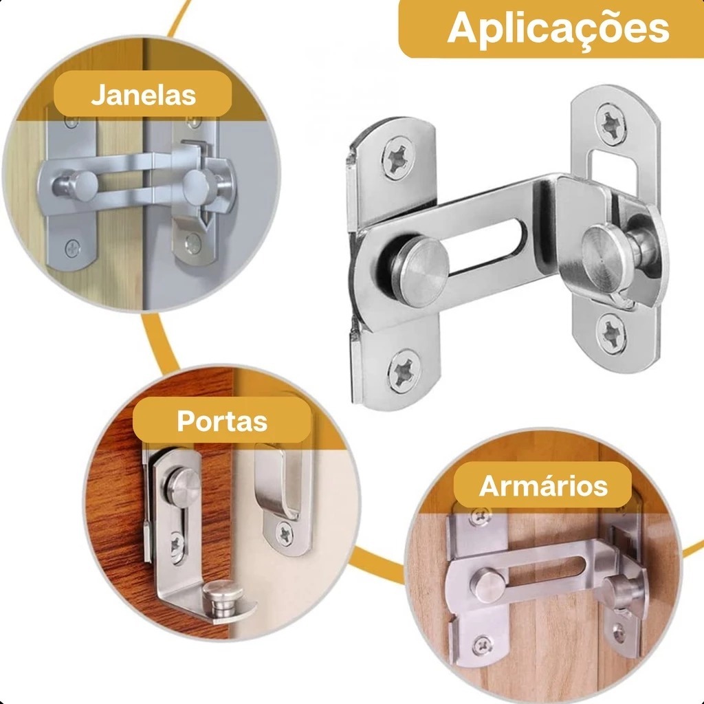 Fecho Trava Tranca Angular L 90° P/ Gavetas Portas Janelas Tramela Trinco — imagem 2 de 2