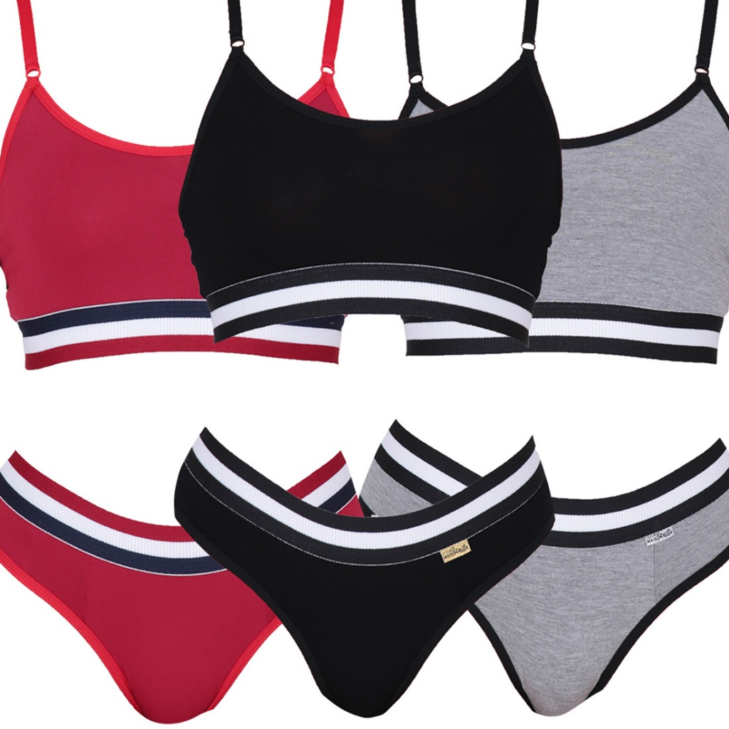 Kit 3 Conjuntos Top Listra + Tanga Fio Sexy Listra em Oferta na Shopee