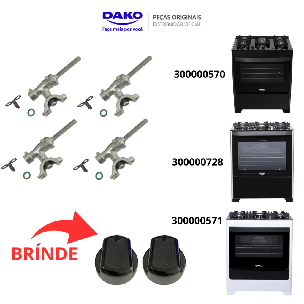 KIT 4 RAMAIS REGISTRO ORIGINAIS BOCAS +BRINDES FOGÕES DAKO SUPREME  GLASS 4 E 5 BOCAS ENVIO IMEDIATO em Oferta na Shopee