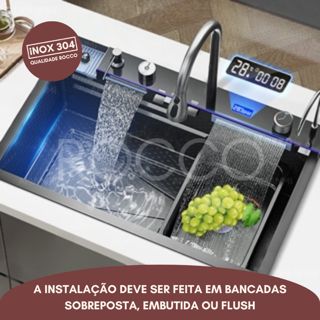 Cuba Gourmet Cozinha Inox Com Led Moderna 75x45cm Pia Acessórios Torneira Cascata Painel Temperatura em Oferta na Shopee