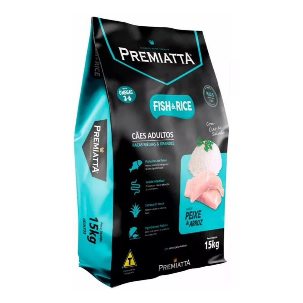 Ração Premiatta Fish E Rice Cães Adultos Médios e Grandes 15kg