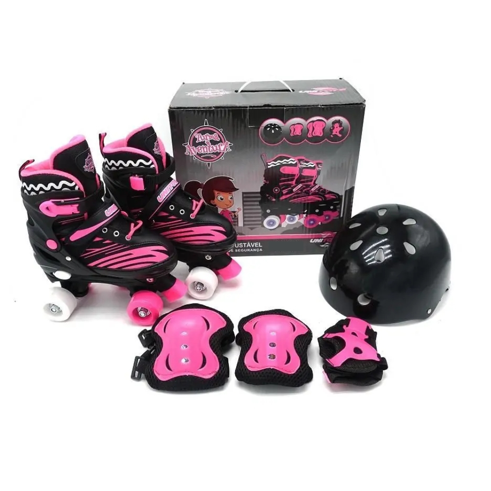 Patins Roller Infantil Ajustável 4 Rodas Com Kit de Proteção Turma da Aventura -